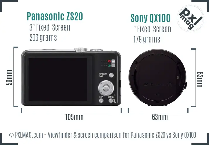 Panasonic ZS20 vs Sony QX100 Screen and Viewfinder comparison