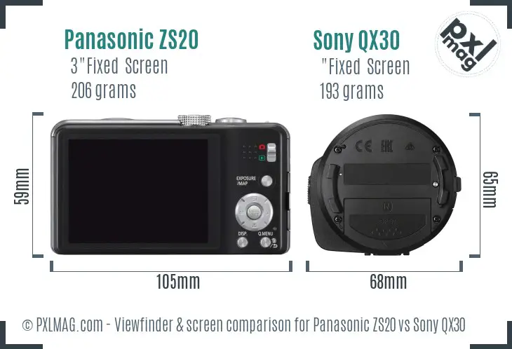 Panasonic ZS20 vs Sony QX30 Screen and Viewfinder comparison