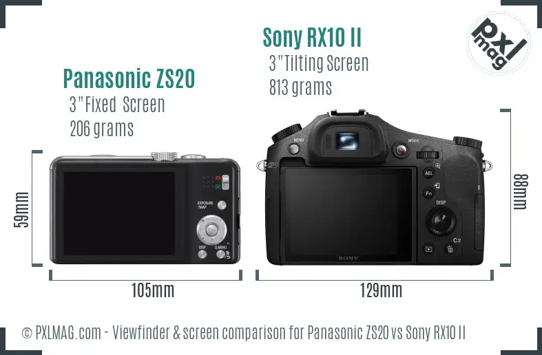 Panasonic ZS20 vs Sony RX10 II Screen and Viewfinder comparison