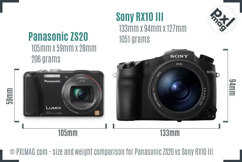 Panasonic ZS20 vs Sony RX10 III size comparison