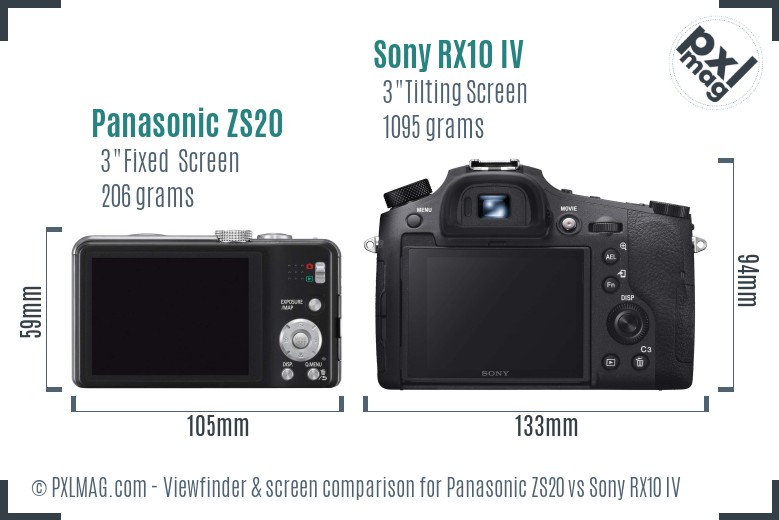 Panasonic ZS20 vs Sony RX10 IV Screen and Viewfinder comparison