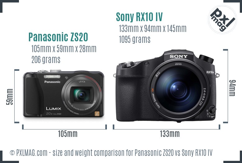 Panasonic ZS20 vs Sony RX10 IV size comparison