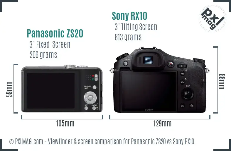 Panasonic ZS20 vs Sony RX10 Screen and Viewfinder comparison