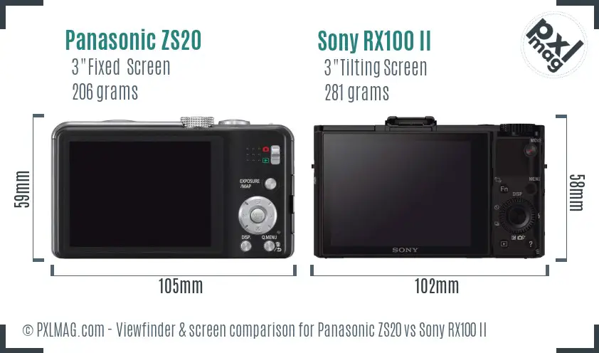 Panasonic ZS20 vs Sony RX100 II Screen and Viewfinder comparison