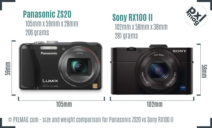 Panasonic ZS20 vs Sony RX100 II size comparison