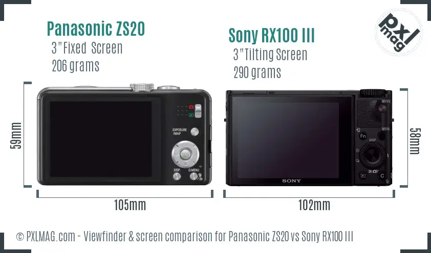 Panasonic ZS20 vs Sony RX100 III Screen and Viewfinder comparison