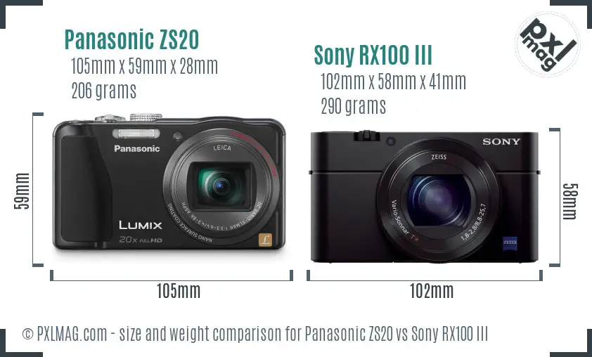 Panasonic ZS20 vs Sony RX100 III size comparison