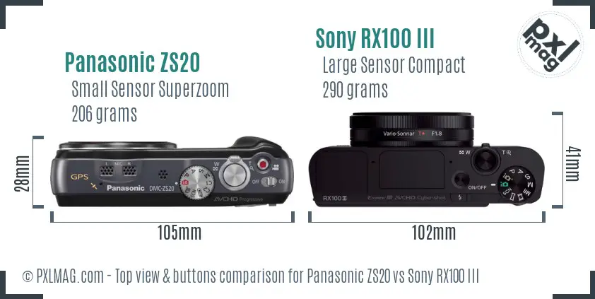 Panasonic ZS20 vs Sony RX100 III top view buttons comparison