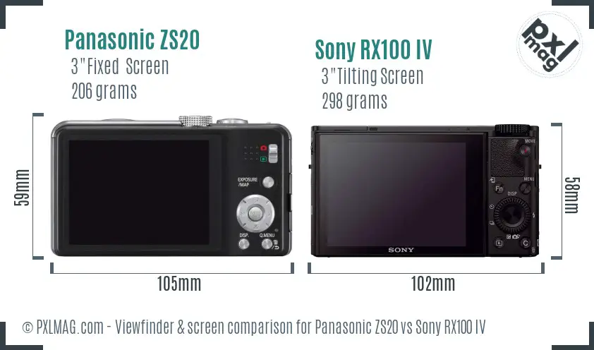 Panasonic ZS20 vs Sony RX100 IV Screen and Viewfinder comparison