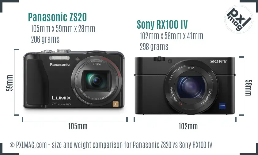 Panasonic ZS20 vs Sony RX100 IV size comparison