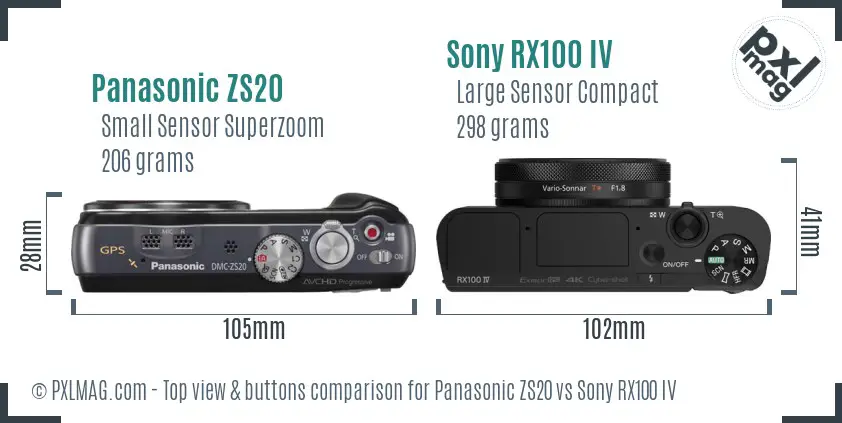 Panasonic ZS20 vs Sony RX100 IV top view buttons comparison