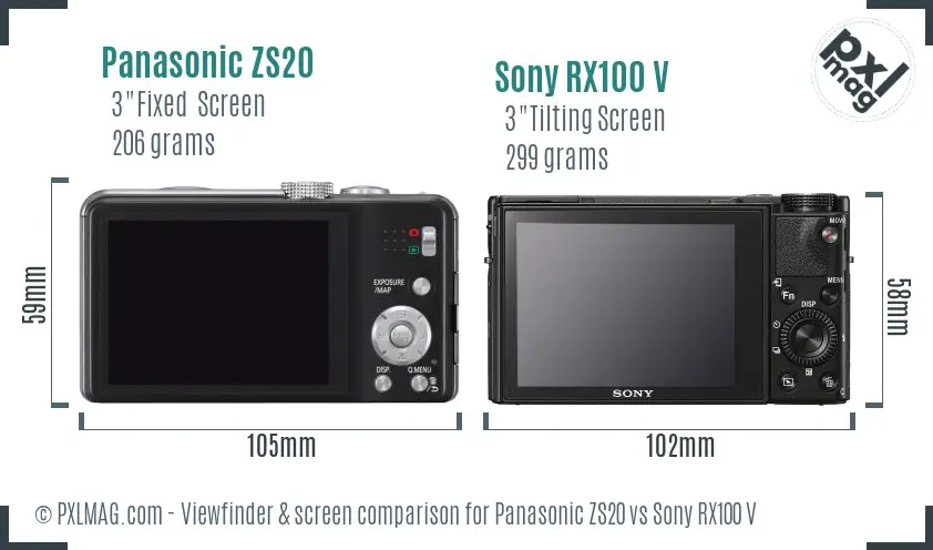 Panasonic ZS20 vs Sony RX100 V Screen and Viewfinder comparison