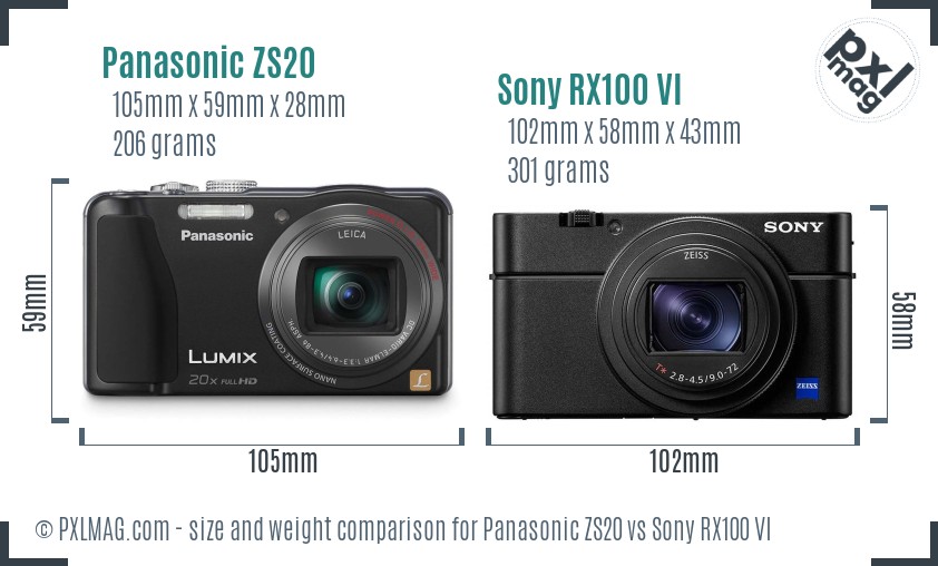 Panasonic ZS20 vs Sony RX100 VI size comparison Panasonic ZS20 vs Sony RX100 VI size comparison