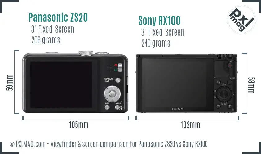 Panasonic ZS20 vs Sony RX100 Screen and Viewfinder comparison