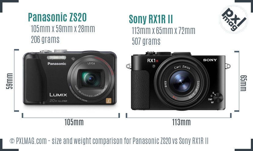 Panasonic ZS20 vs Sony RX1R II size comparison Panasonic ZS20 vs Sony RX1R II size comparison