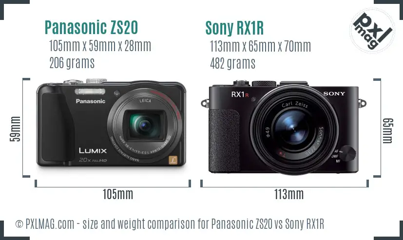 Panasonic ZS20 vs Sony RX1R size comparison