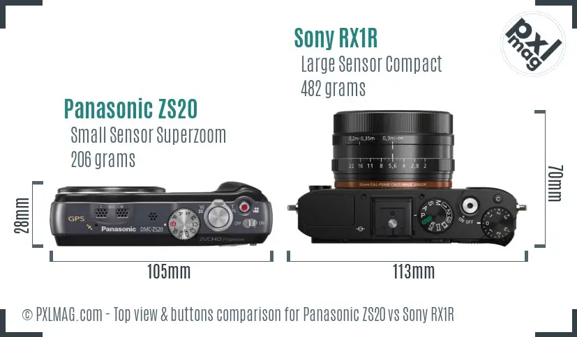 Panasonic ZS20 vs Sony RX1R top view buttons comparison