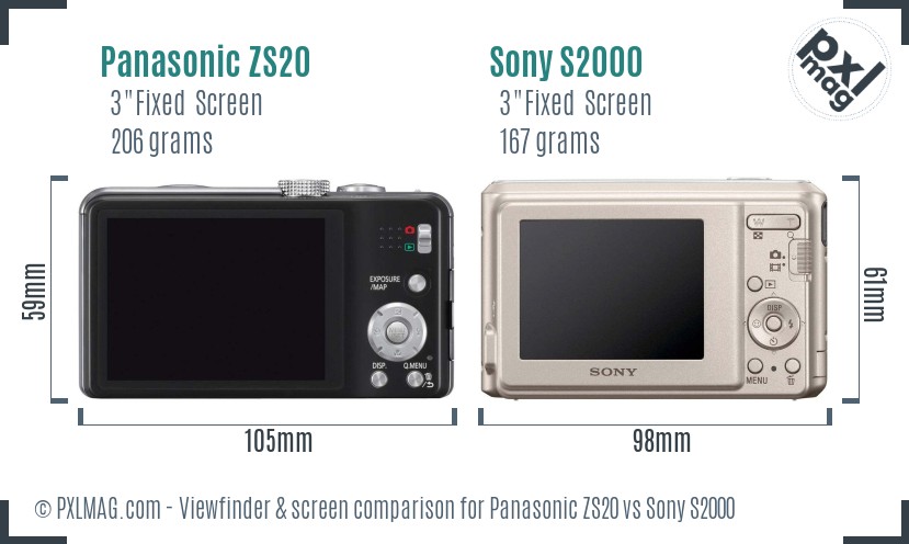 Panasonic ZS20 vs Sony S2000 Screen and Viewfinder comparison