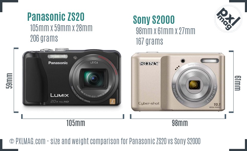 Panasonic ZS20 vs Sony S2000 size comparison
