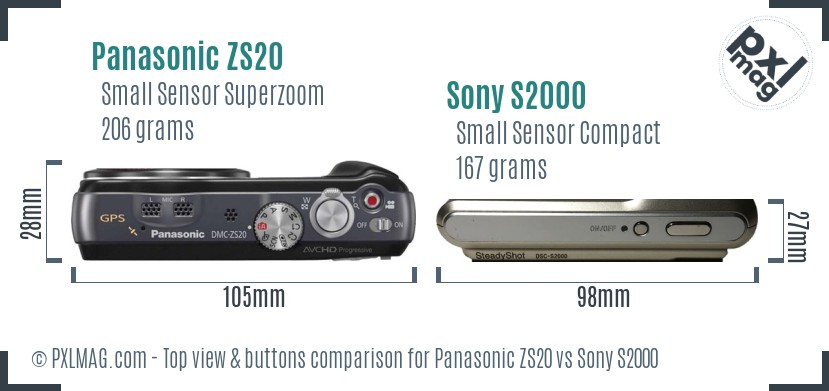 Panasonic ZS20 vs Sony S2000 top view buttons comparison