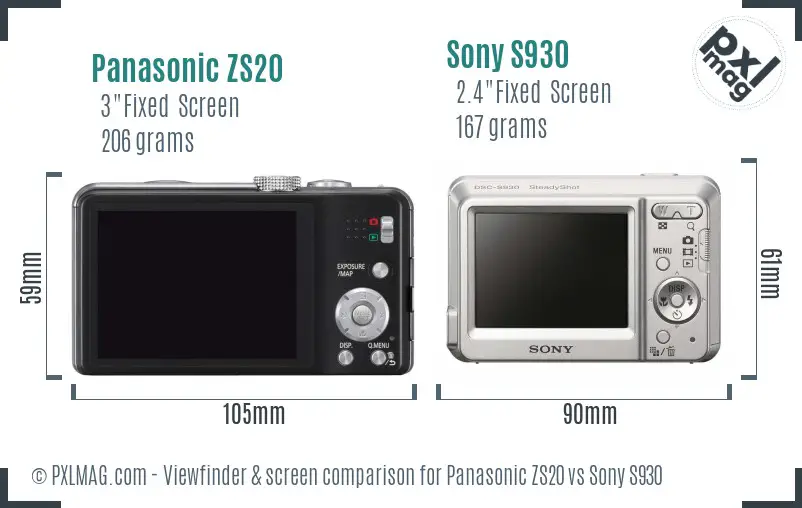 Panasonic ZS20 vs Sony S930 Screen and Viewfinder comparison