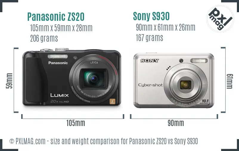 Panasonic ZS20 vs Sony S930 size comparison