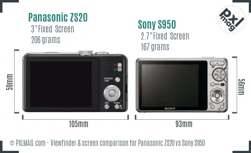 Panasonic ZS20 vs Sony S950 Screen and Viewfinder comparison