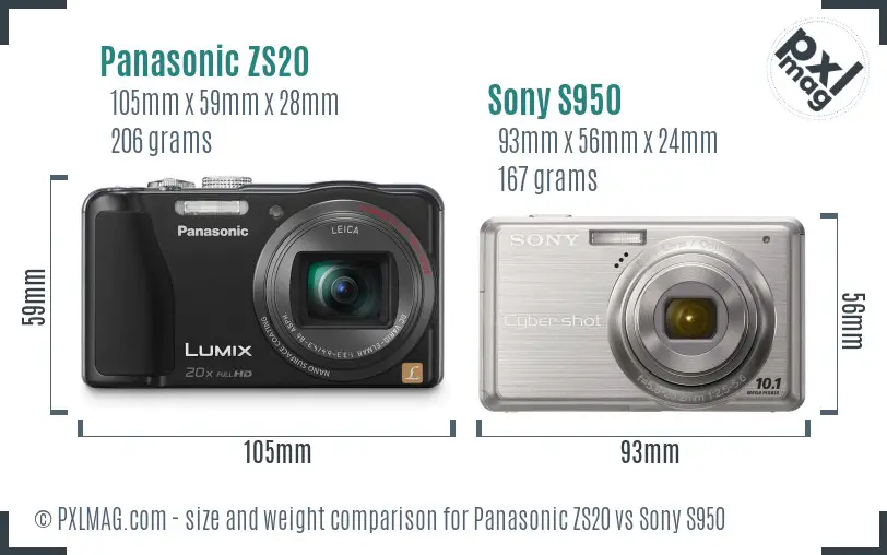 Panasonic ZS20 vs Sony S950 size comparison