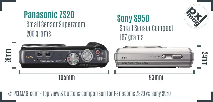 Panasonic ZS20 vs Sony S950 top view buttons comparison