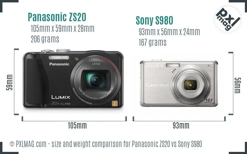 Panasonic ZS20 vs Sony S980 size comparison