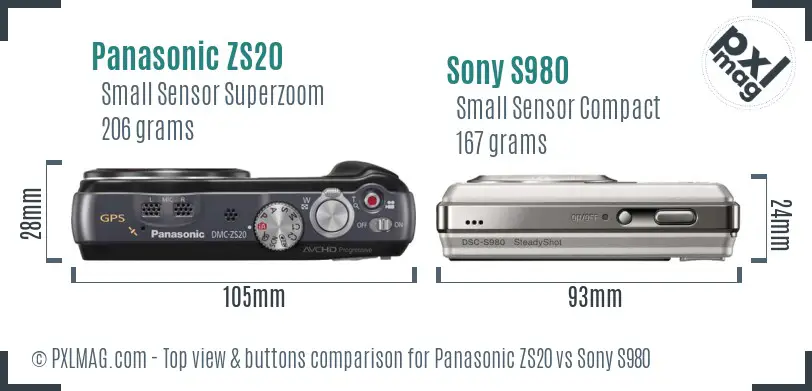 Panasonic ZS20 vs Sony S980 top view buttons comparison