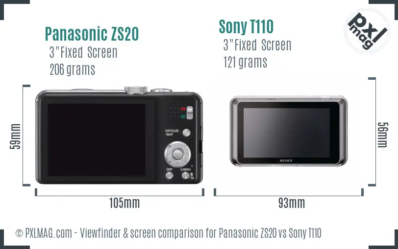 Panasonic ZS20 vs Sony T110 Screen and Viewfinder comparison