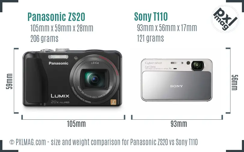 Panasonic ZS20 vs Sony T110 size comparison