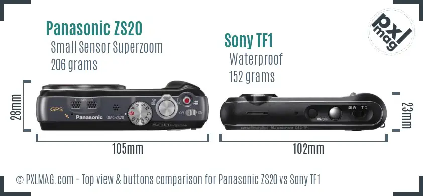 Panasonic ZS20 vs Sony TF1 top view buttons comparison