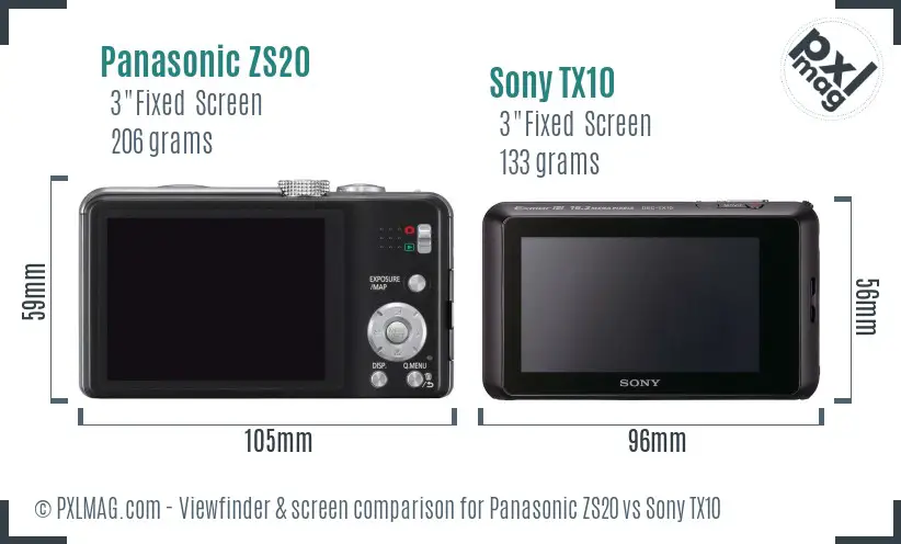 Panasonic ZS20 vs Sony TX10 Screen and Viewfinder comparison