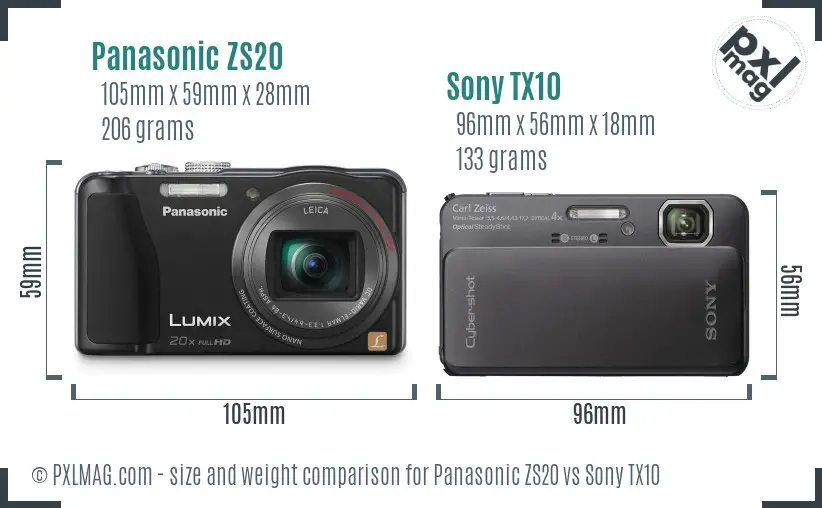 Panasonic ZS20 vs Sony TX10 size comparison