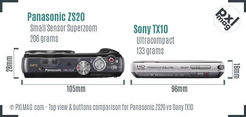 Panasonic ZS20 vs Sony TX10 top view buttons comparison