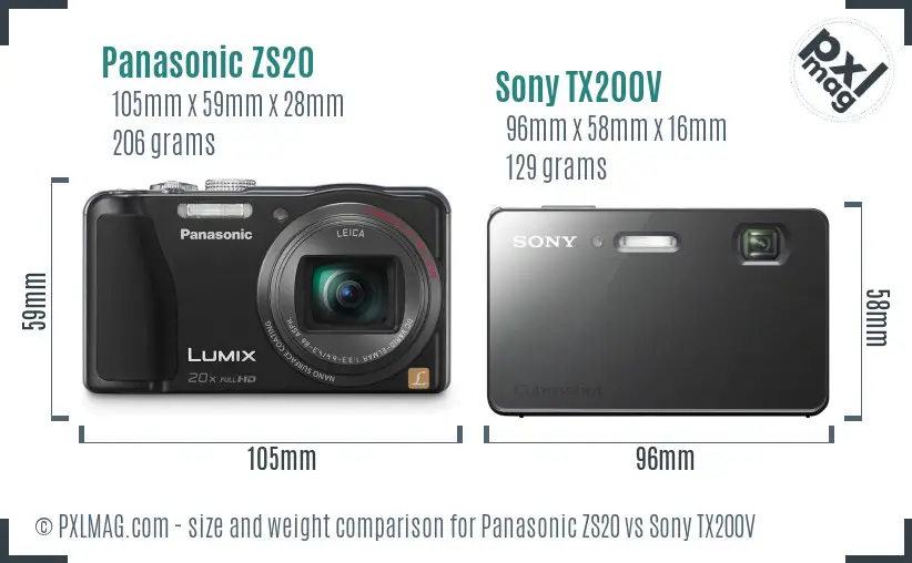 Panasonic ZS20 vs Sony TX200V size comparison Panasonic ZS20 vs Sony TX200V size comparison