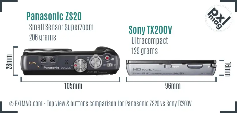 Panasonic ZS20 vs Sony TX200V top view buttons comparison Panasonic ZS20 vs Sony TX200V top view buttons comparison