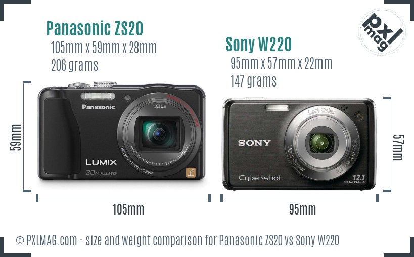 Panasonic ZS20 vs Sony W220 size comparison