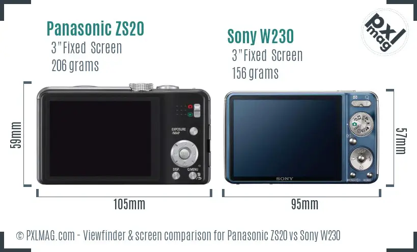 Panasonic ZS20 vs Sony W230 Screen and Viewfinder comparison