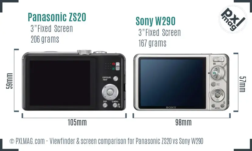 Panasonic ZS20 vs Sony W290 Screen and Viewfinder comparison