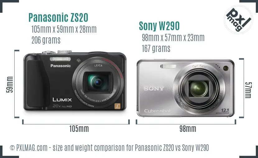 Panasonic ZS20 vs Sony W290 size comparison