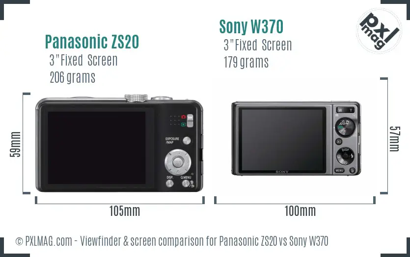 Panasonic ZS20 vs Sony W370 Screen and Viewfinder comparison