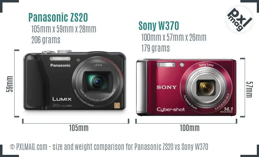 Panasonic ZS20 vs Sony W370 size comparison