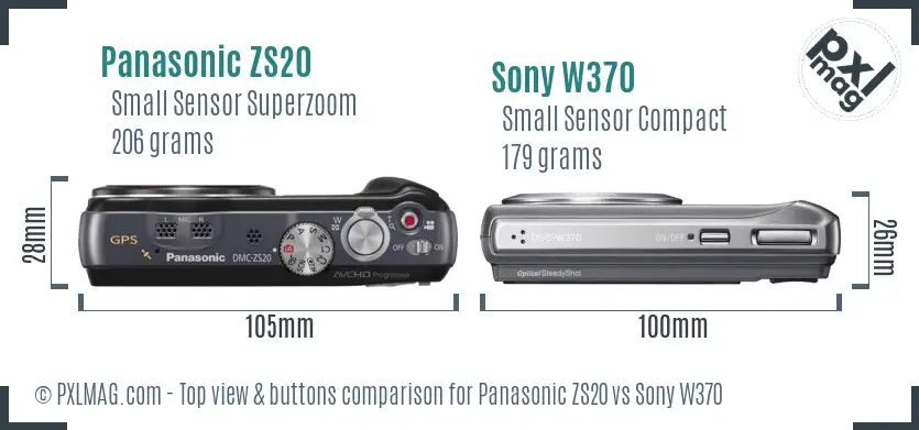 Panasonic ZS20 vs Sony W370 top view buttons comparison