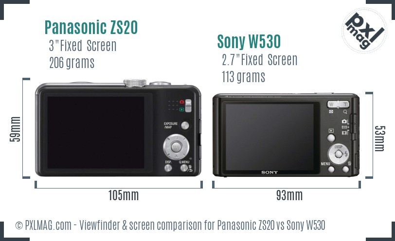 Panasonic ZS20 vs Sony W530 Screen and Viewfinder comparison