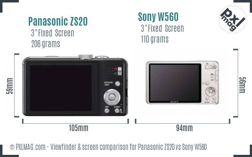 Panasonic ZS20 vs Sony W560 Screen and Viewfinder comparison