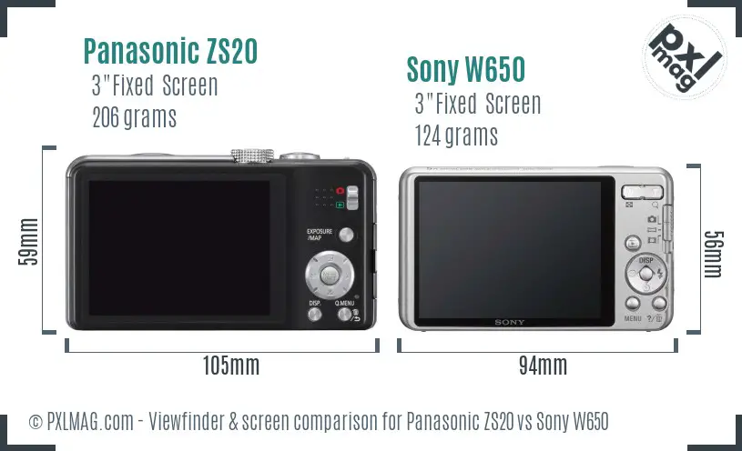 Panasonic ZS20 vs Sony W650 Screen and Viewfinder comparison