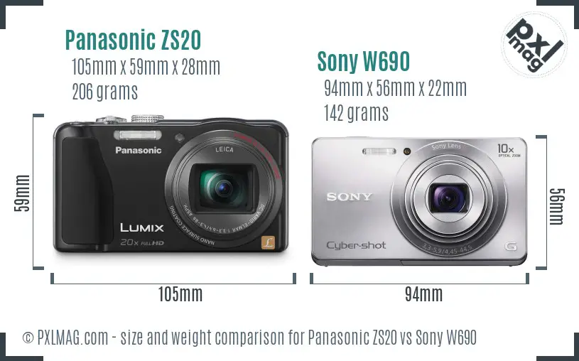 Panasonic ZS20 vs Sony W690 size comparison Panasonic ZS20 vs Sony W690 size comparison